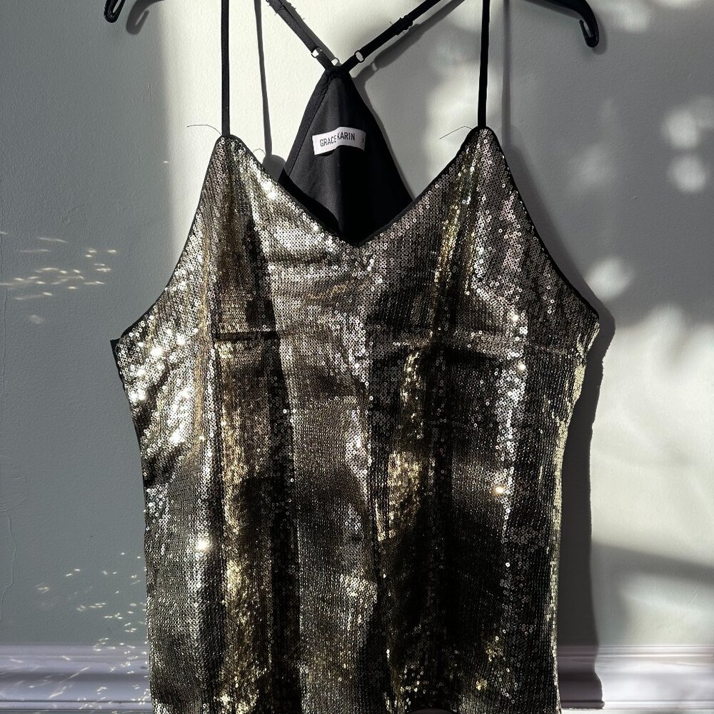 Grace Karin Gold Sequin Women's Party Top Size XL